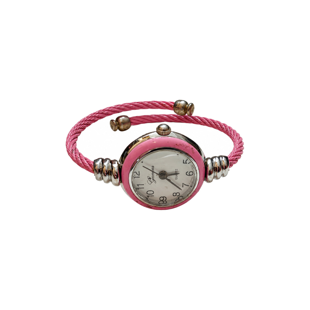 Vintage-Style Pink Cable Bangle Quartz Watch - Requires a Battery