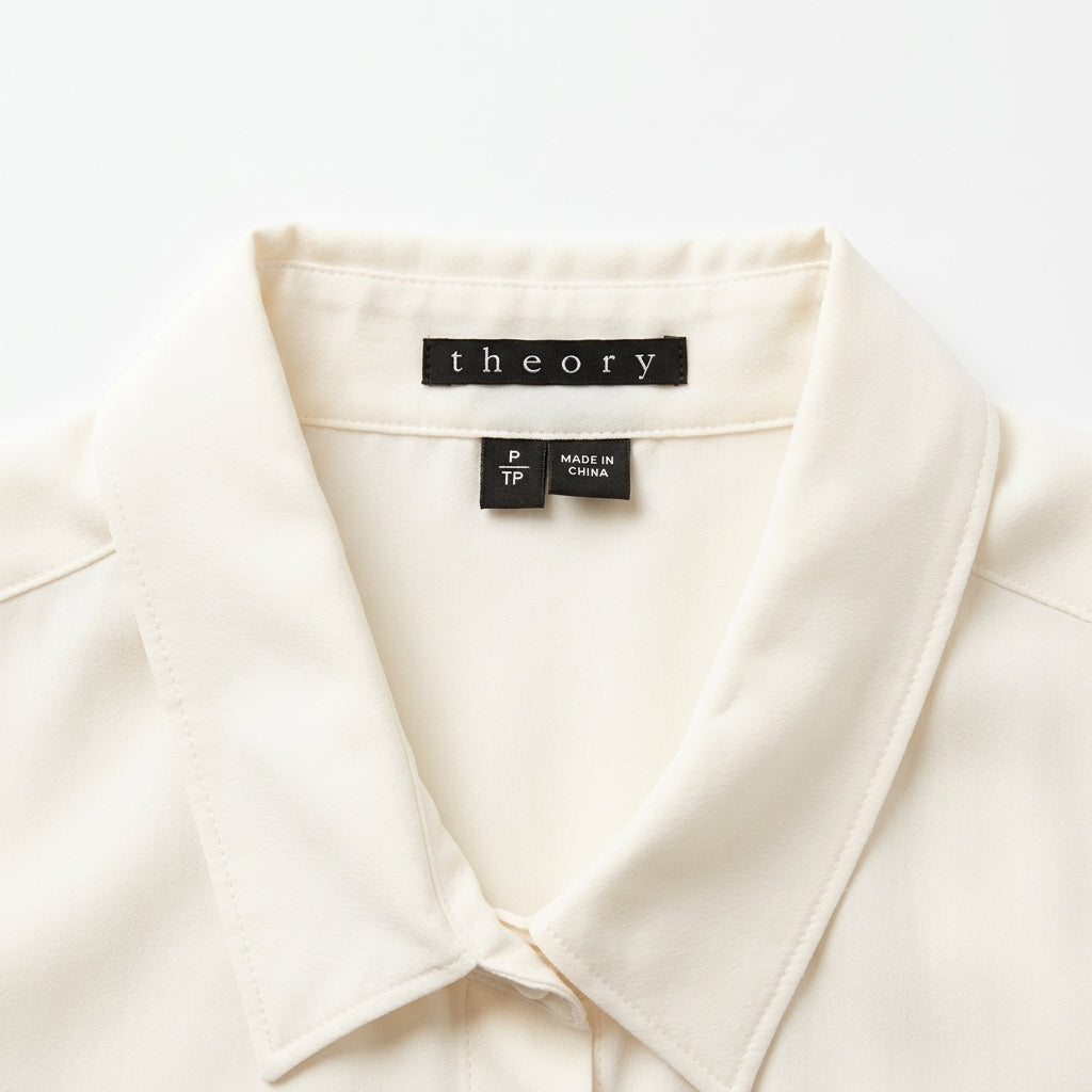 Theory Ivory Silk Military Utility Button Down Shirt Size P