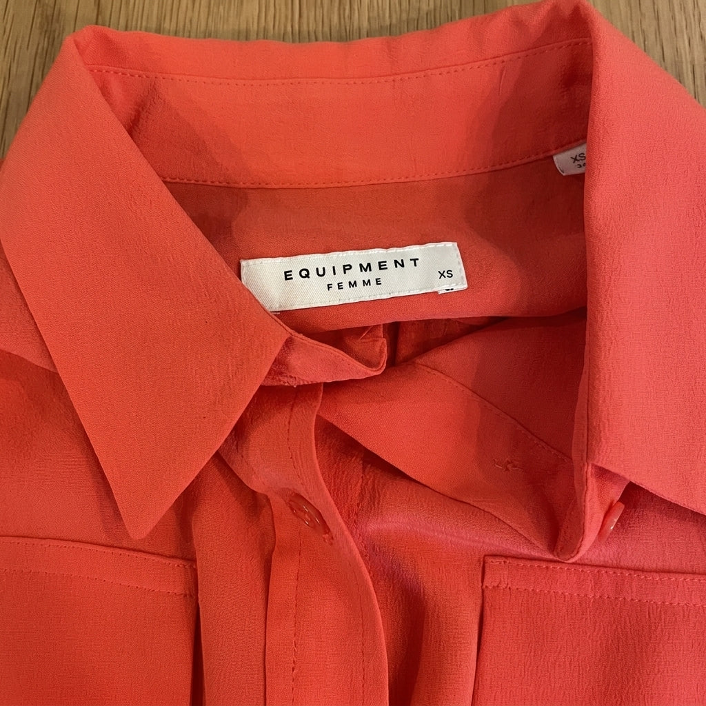 Equipment Femme Coral Pink Silk Long Sleeve Button Down Shirt Size XS