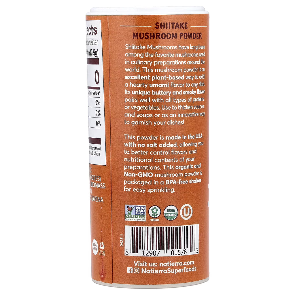 Natierra Organic Shiitake Mushroom Powder – Superfood Seasoning (1.8 oz Shaker, 6-Pack)