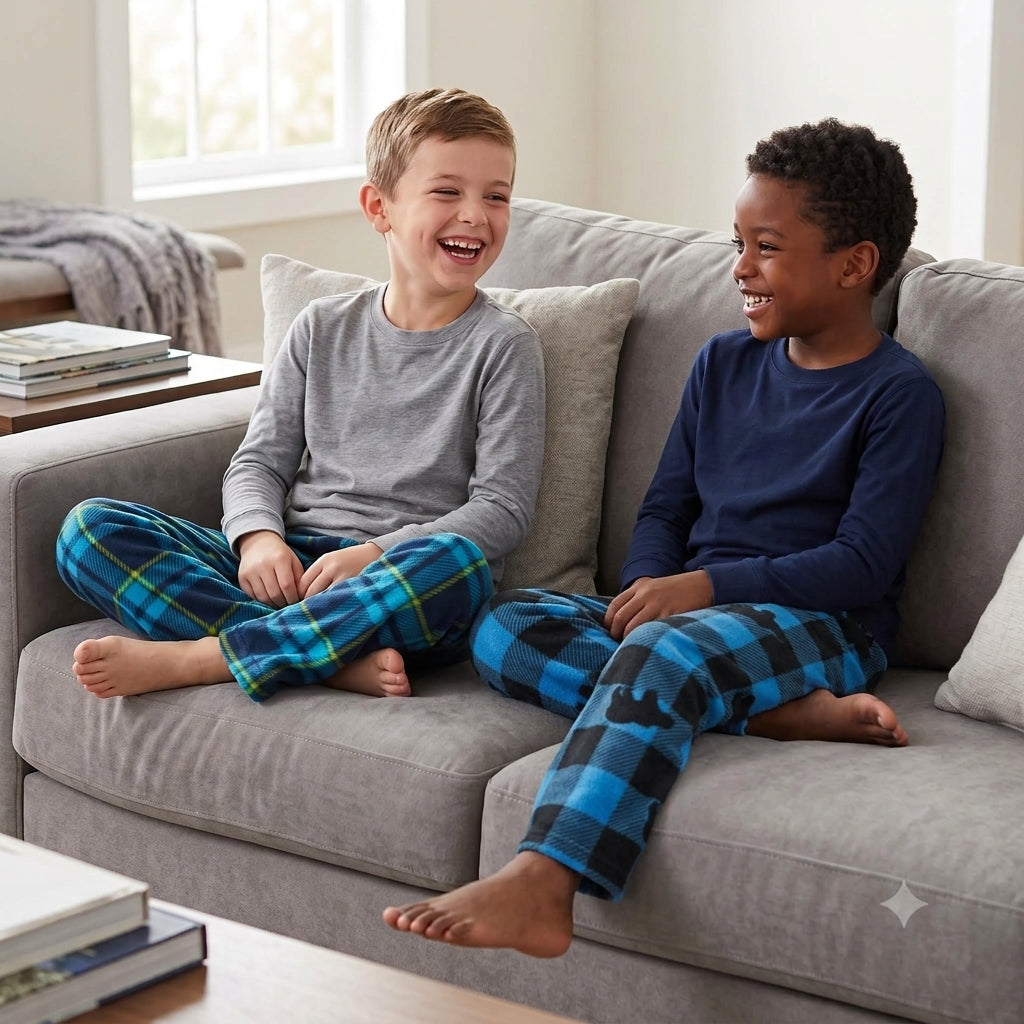 Mad Dog Boys' 2-Pack Microfleece Pajama Pants Set - Bear Plaid and Blue Plaid
