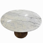 Organic Modernism 48“ Round Marble Dining Table w/ Brass Base - Showroom Floor Sample New