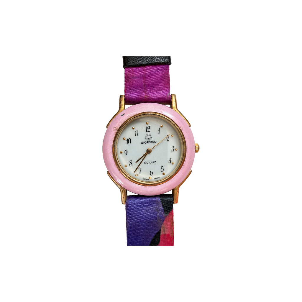 Vintage Giordano Pink Bezel Floral Quartz Watch - Requires a Battery