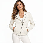 Helmut Lang White Asymmetrical Zip Moto Jacket Size M