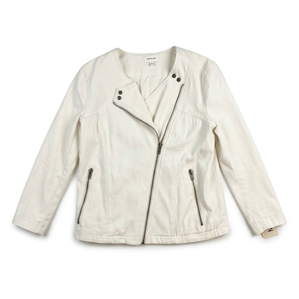 Helmut Lang White Asymmetrical Zip Moto Jacket Size M