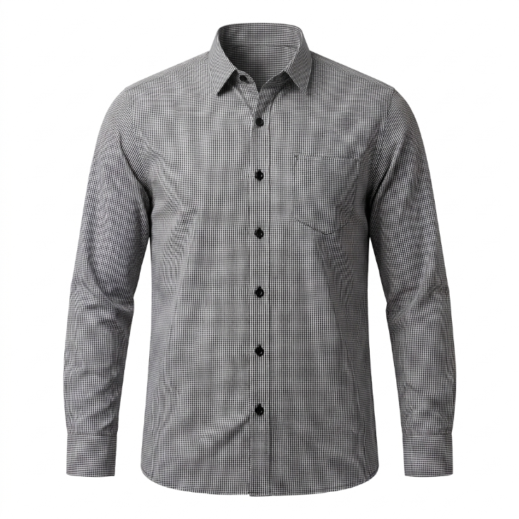 Five Four Micro Grid Check Long Sleeve Shirt - Black / White / Size Large