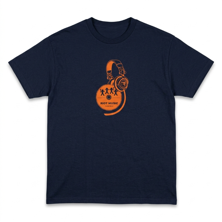 Five Four Riot Music Headphone Graphic T-Shirt Navy Blue