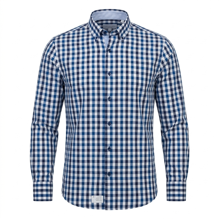 Five Four Navy & White Gingham Check Long Sleeve Shirt - Navy / White / Size Large