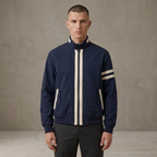 Five Four Navy Plaid-Lined Track Bomber Jacket