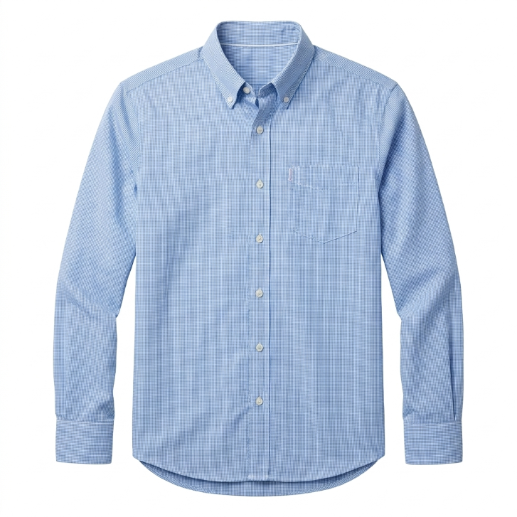 Five Four Micro Check Pattern Long Sleeve Woven Button Down Shirt - Light Blue / Size Large