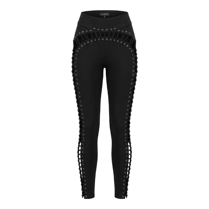 Cutout Lace Up Leggings in Black