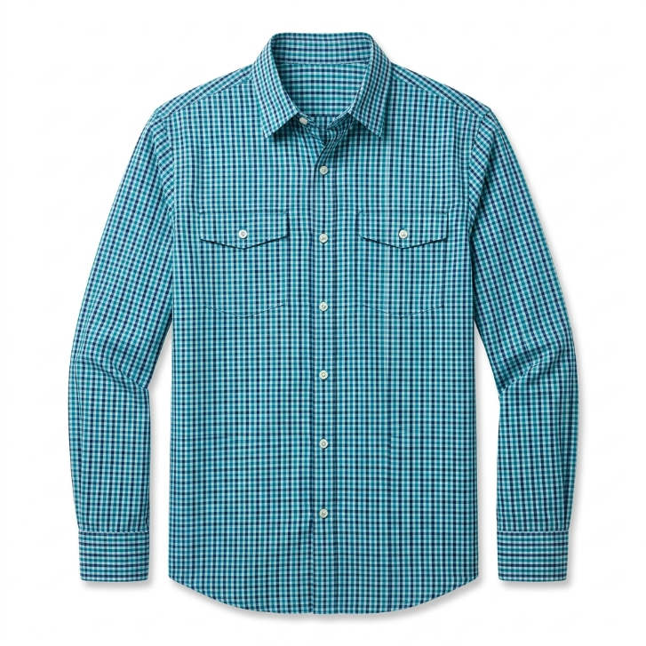 Five Four Turquoise Blue Gingham Check Long Sleeve Shirt - Blue / White / Size Large