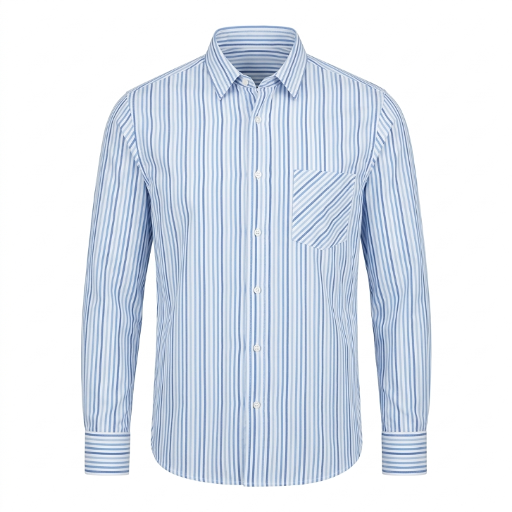 Five Four Vertical Striped Long Sleeve Button Down Shirt - Blue / Large