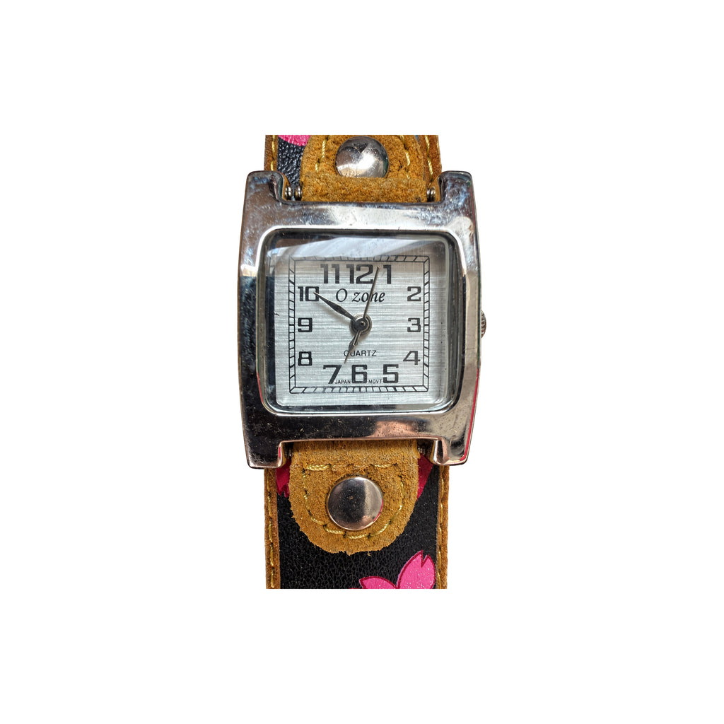 Vintage O-Zone Square Floral Cuff Quartz Watch - Requires a Battery