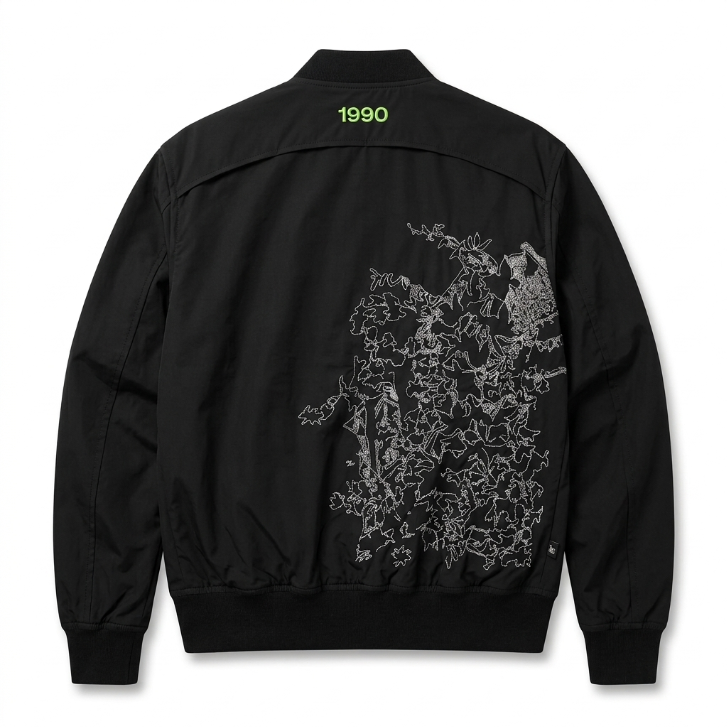 Five Four Graphic Bomber Jacket Black & Neon Green