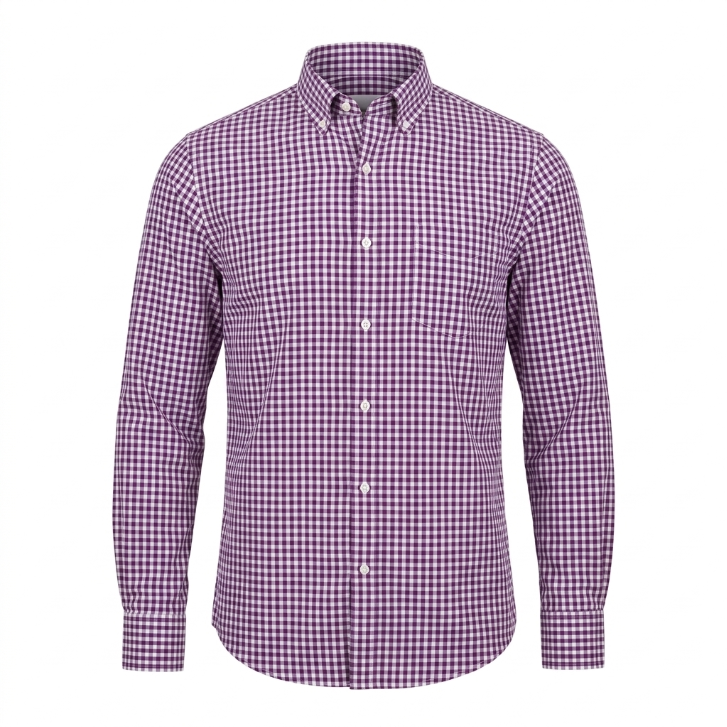 Five Four Purple Gingham Check Long Sleeve Shirt - Purple / White / Size Large