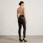 Cutout Lace Up Leggings in Black