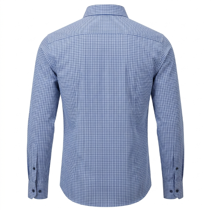 Five Four Blue & White Micro-Gingham Check Long Sleeve Shirt - Blue / White / Size Large