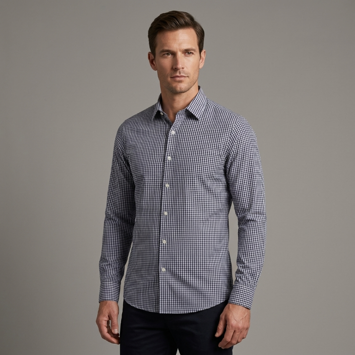 Five Four Purple & White Micro Gingham Check Long Sleeve Shirt