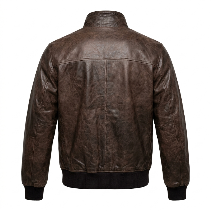 BWR Beware Dark Brown High-Collar Leather Bomber Jacket