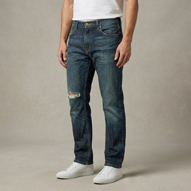 Five Four Men's Gold Distressed Dark Wash Jeans