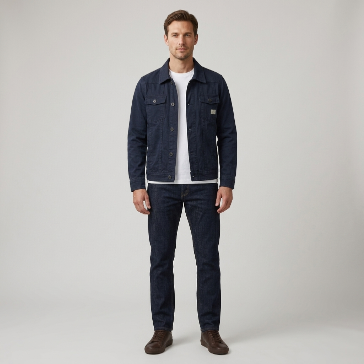 Five Four Navy Blue Twill Trucker Jacket