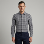 Five Four Gingham Check Long Sleeve Button Down Shirt - Black / White / Large