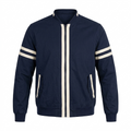 Five Four Navy Plaid-Lined Track Bomber Jacket