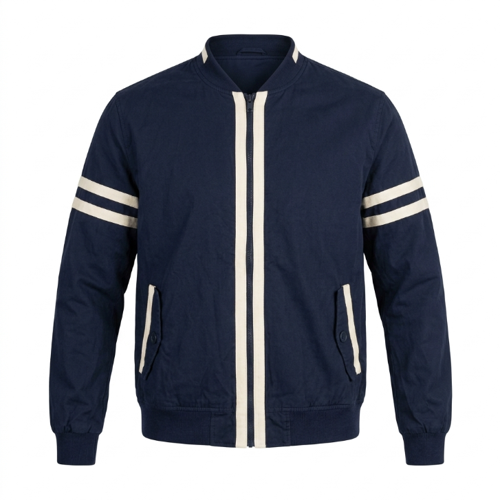 Five Four Navy Plaid-Lined Track Bomber Jacket