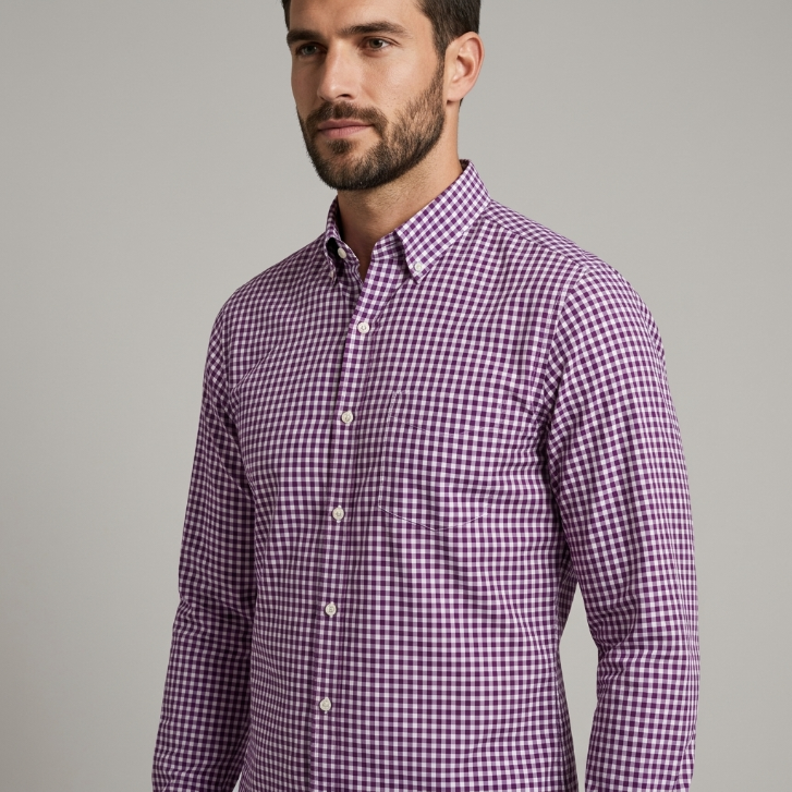 Five Four Purple Gingham Check Long Sleeve Shirt - Purple / White / Size Large