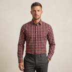 Five Four Red Navy & Gold Multi-Plaid Long Sleeve Shirt - Red / Navy / Gold / Size Large