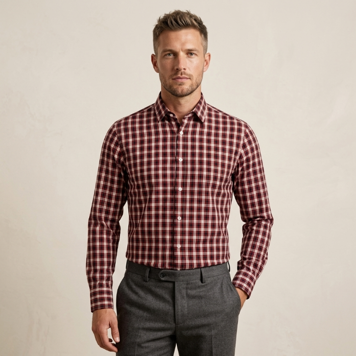 Five Four Red Navy & Gold Multi-Plaid Long Sleeve Shirt - Red / Navy / Gold / Size Large