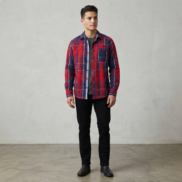 Five Four Red & Blue Plaid Long Sleeve Button-Up Shirt