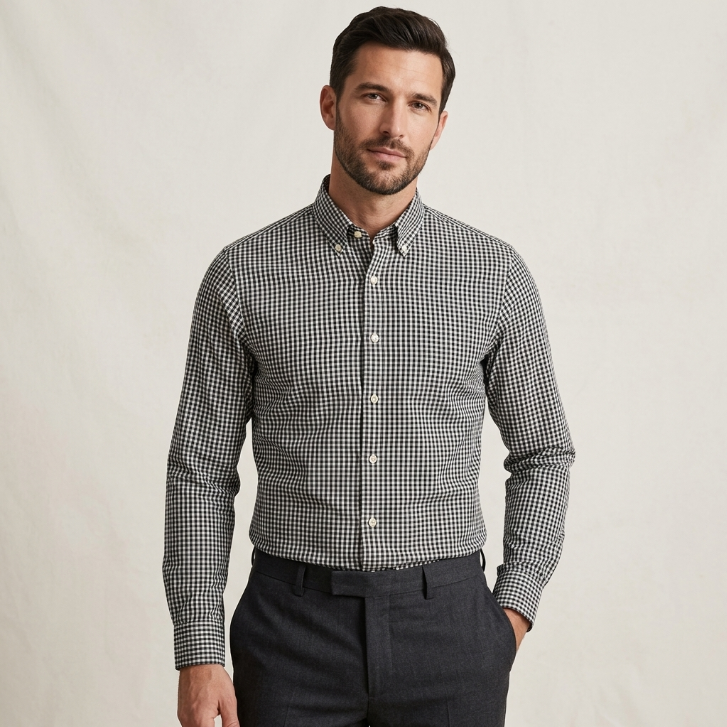 Five Four Black & White Gingham Check Long Sleeve Shirt - Black / White / Size Large