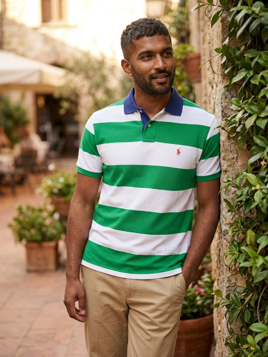 Polo Ralph Lauren Custom Fit Green Rugby Stripe Polo