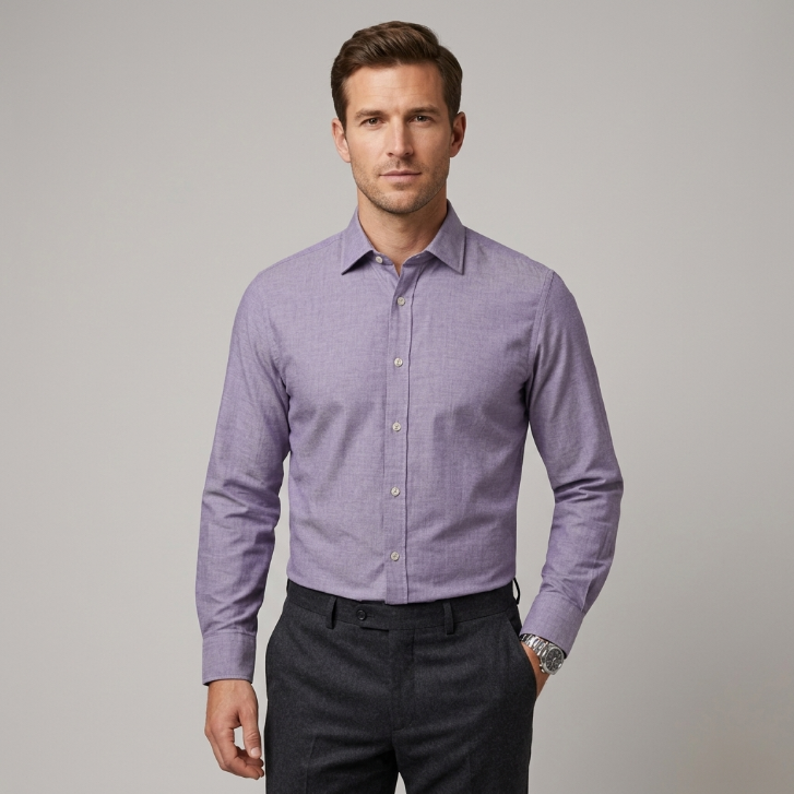 Five Four Lavender End-On-End Oxford Long Sleeve Shirt - Light Purple / Size Large