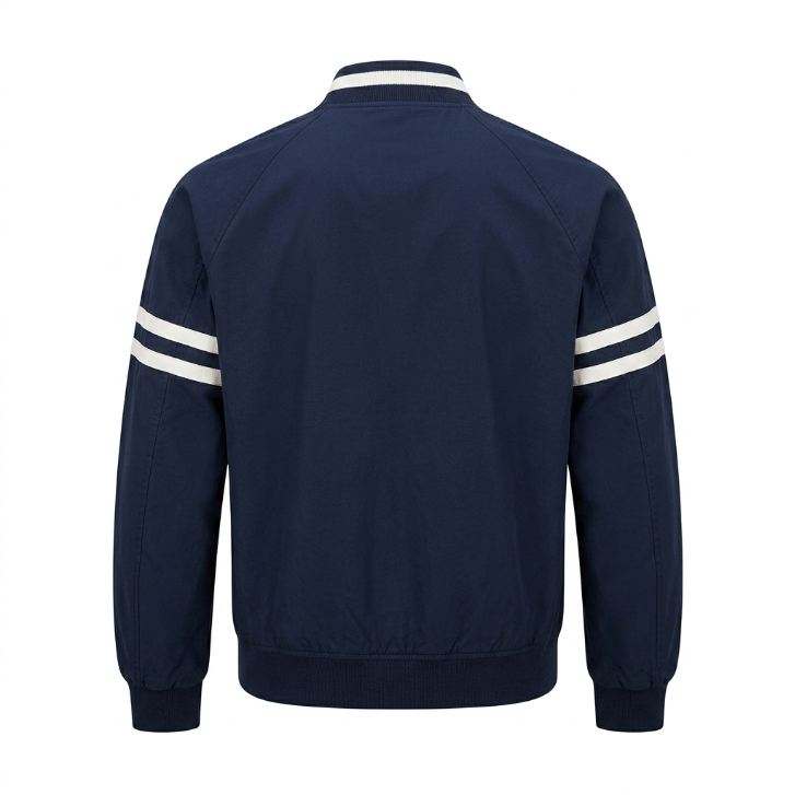 Five Four Navy Plaid-Lined Track Bomber Jacket