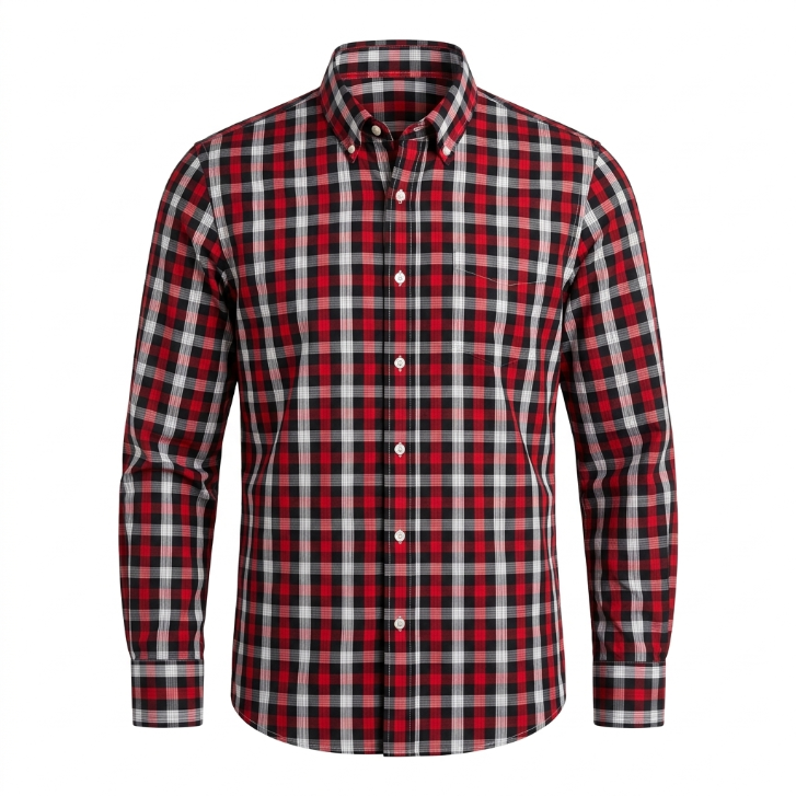 Five Four Red Black & White Plaid Long Sleeve Shirt - Red / Black / Size Large