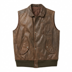 Vintage Genuine Leather Bomber Vest Brown