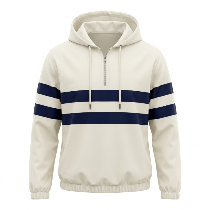 Opening Ceremony Cream Navy Striped Quarter-Zip Hoodie