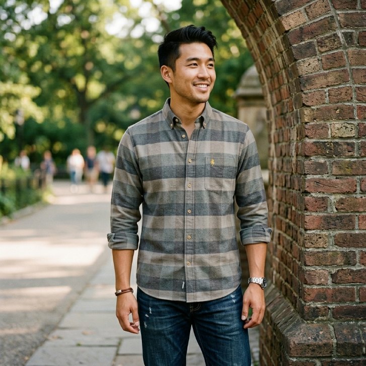 Five Four x 12AM Run Grey Plaid Shirt