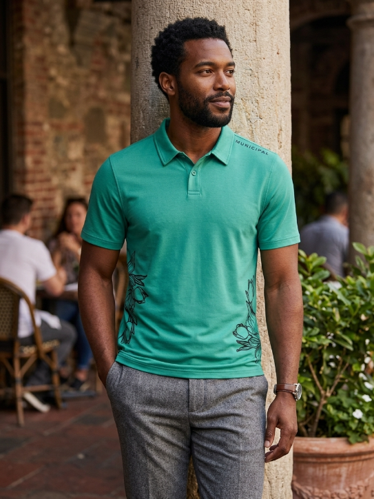 Municipal Sport Teal Tulip Graphic Polo