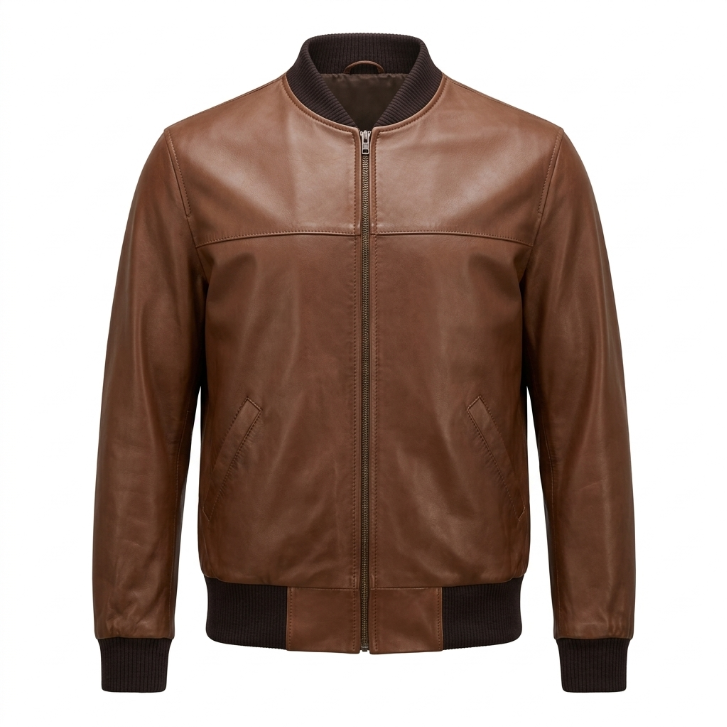 BWR Beware Brown Leather Yoke Bomber Jacket
