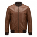 BWR Beware Brown Leather Yoke Bomber Jacket