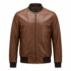 BWR Beware Brown Leather Yoke Bomber Jacket