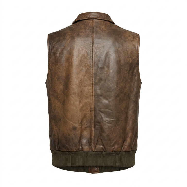 Vintage Genuine Leather Bomber Vest Brown