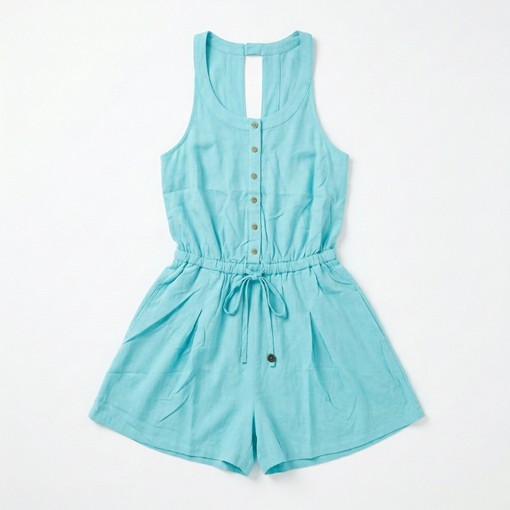 Tigerlily Button-Front Drawstring Romper
