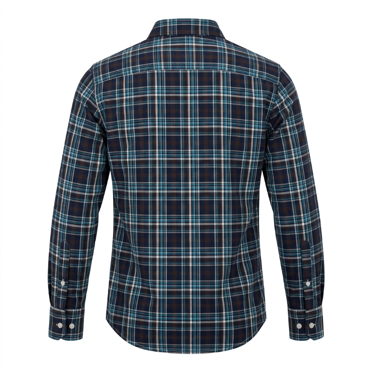 Five Four Navy Teal & Brown Plaid Long Sleeve Shirt - Navy / Teal / Brown / Size Large