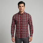 Five Four Red Black & White Plaid Long Sleeve Shirt - Red / Black / Size Large