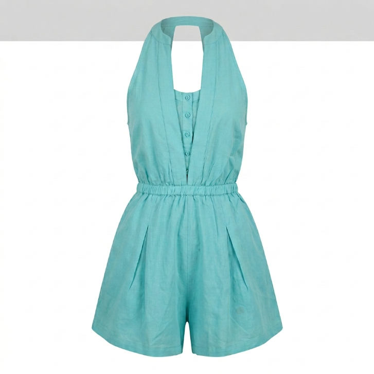 Tigerlily Button-Front Drawstring Romper